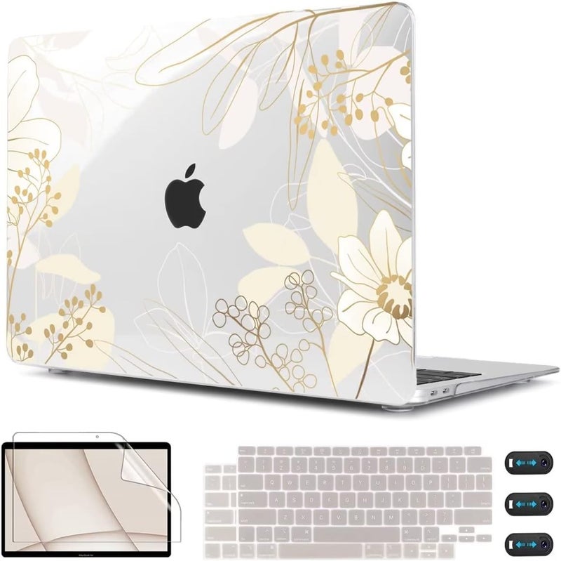 CISSOOK for MacBook Air 13 inch Case 2021 2020 2019 2018 Release Model A2337 A2179 A1932 with Retina Display +Touch ID, Plastic Hard Shell Case + Keyboard Cover for MacBook Air 13 M1, Golden Flowers - Image 1